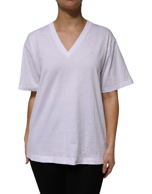 Camiseta blanca de algodón de manga corta con cuello en V