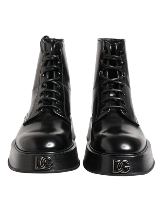 Botines de cuero negro con logo y cordones