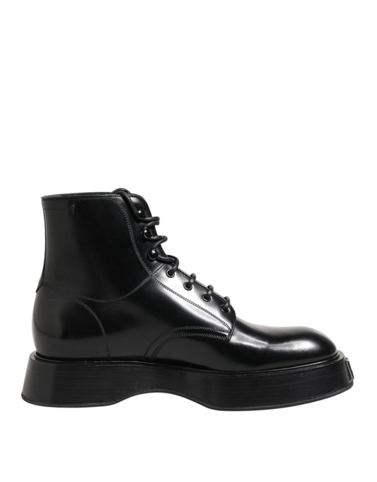 Botines de cuero negro con logo y cordones