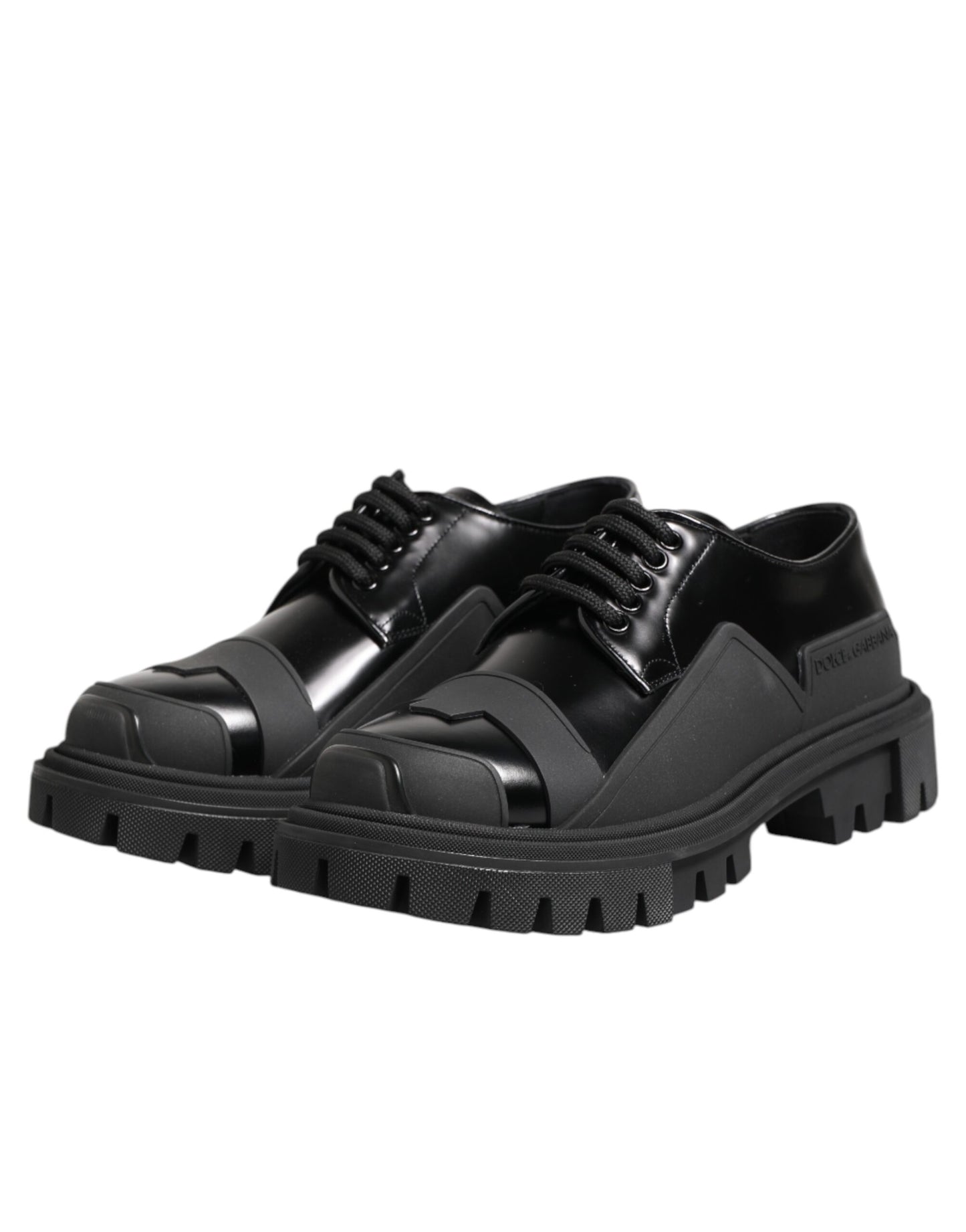 Black Patent Leather Trekking Derby Shoes