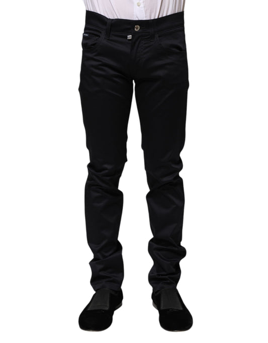 Pantalones negros ajustados de algodón con cintura media