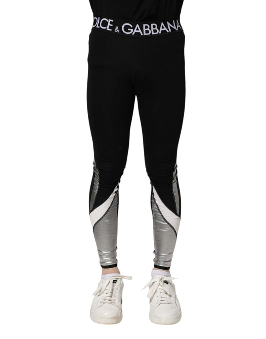 Leggings ajustados de nailon negro y plateado para hombre