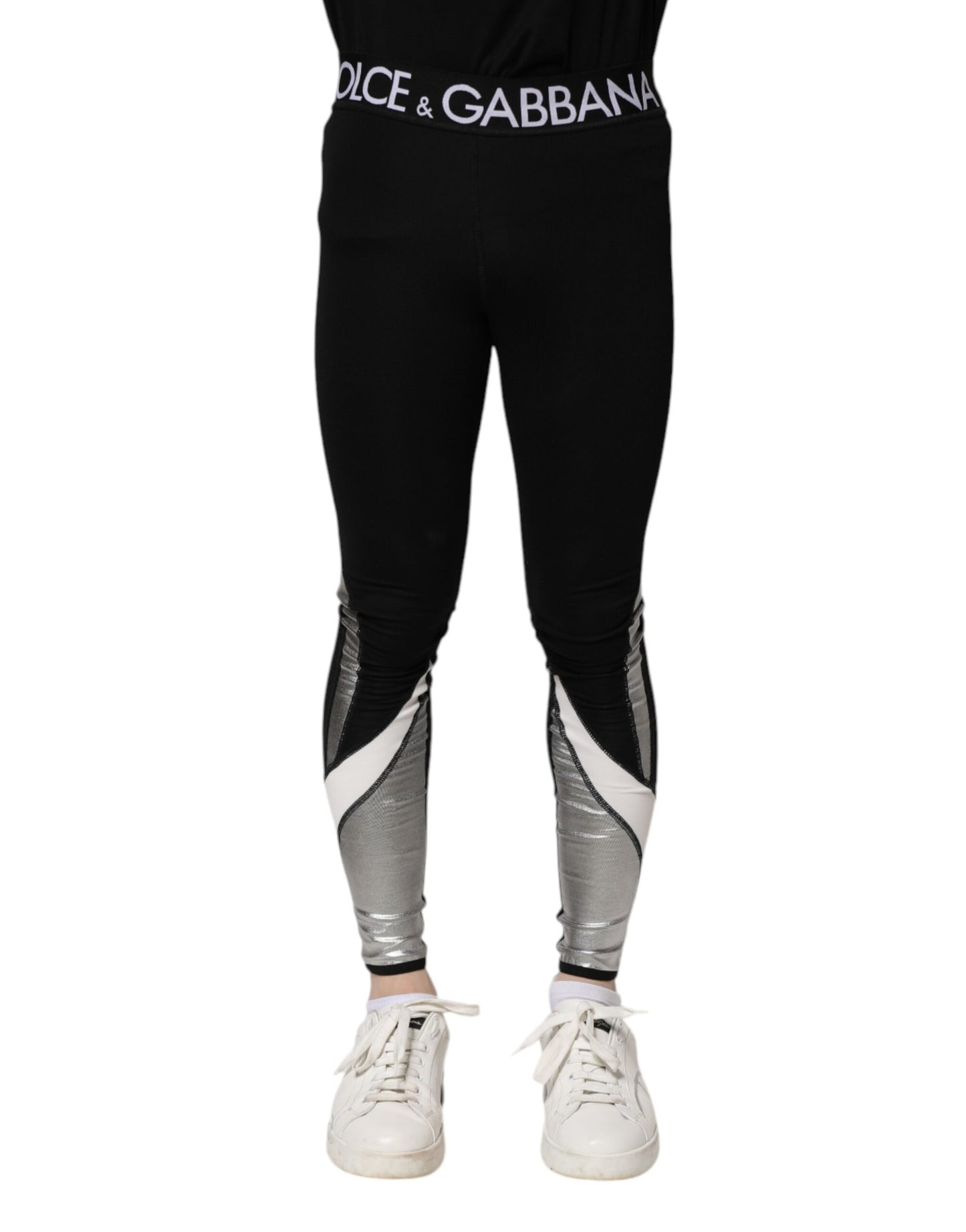 Leggings ajustados de nailon negro y plateado para hombre