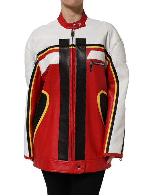 Chaqueta de cuero multicolor estilo biker con cremallera completa