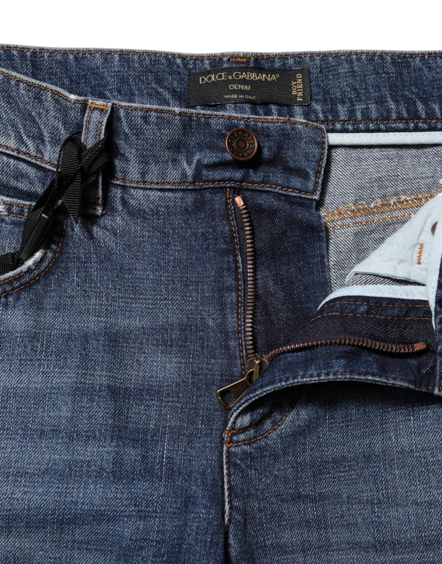 Vaqueros boyfriend de mezclilla de algodón azul desgastados