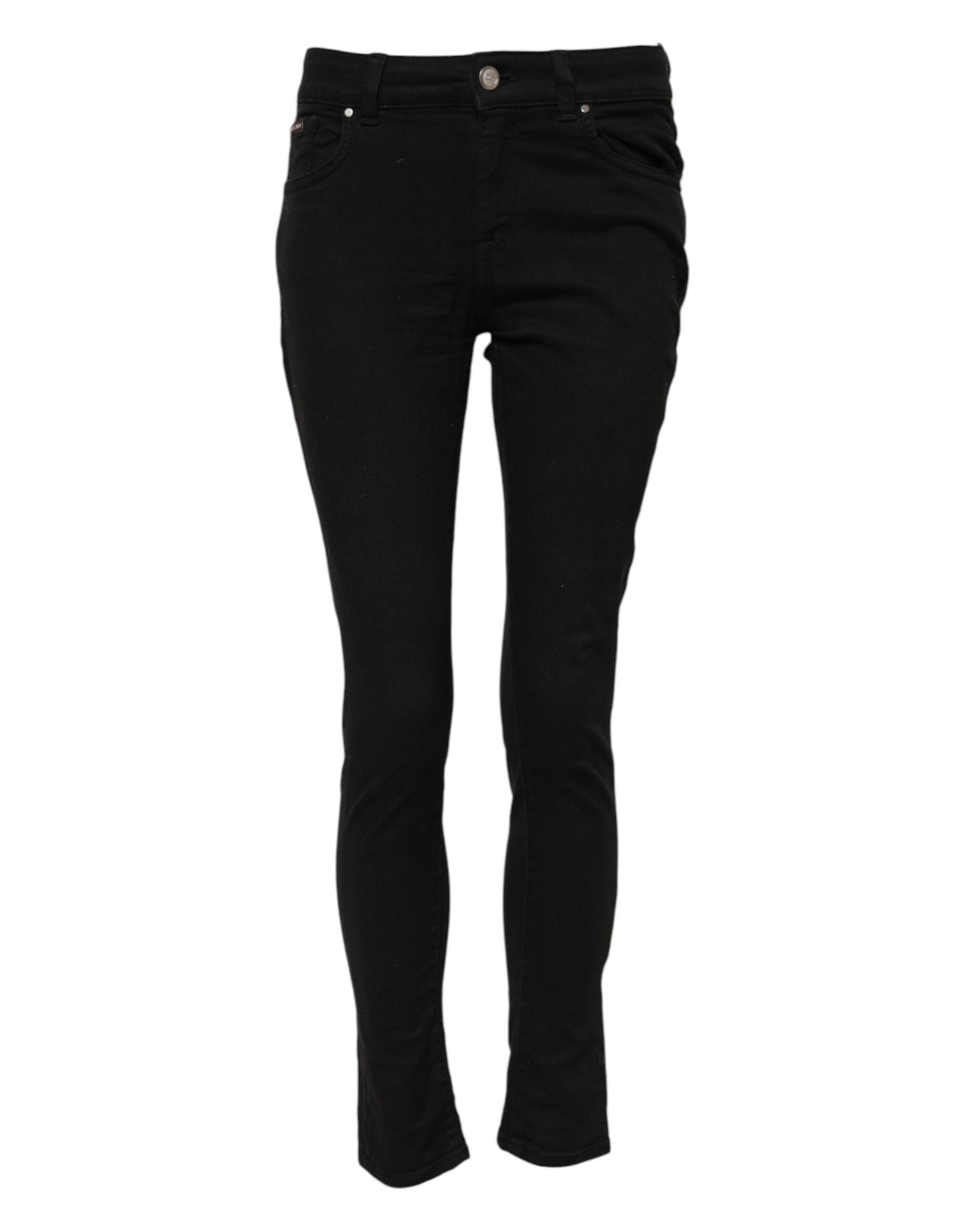 Jean skinny noir en coton taille moyenne
