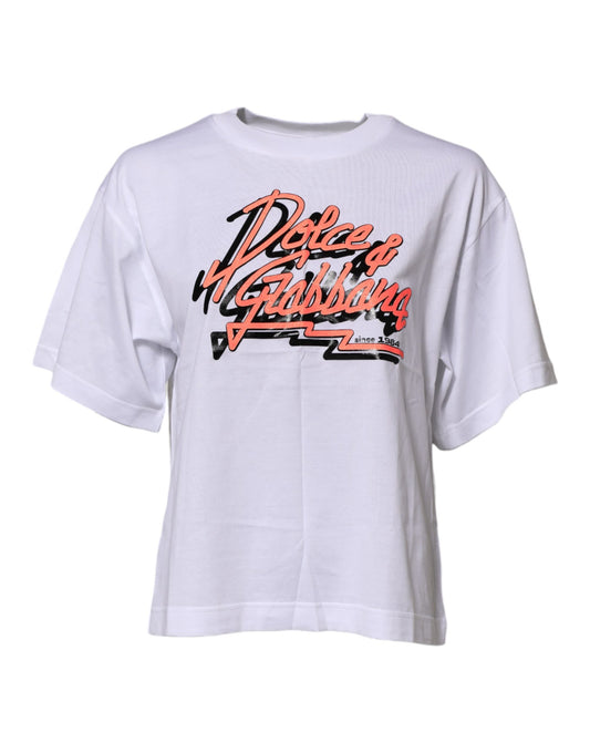 Camiseta blanca de algodón con cuello redondo y estampado gráfico