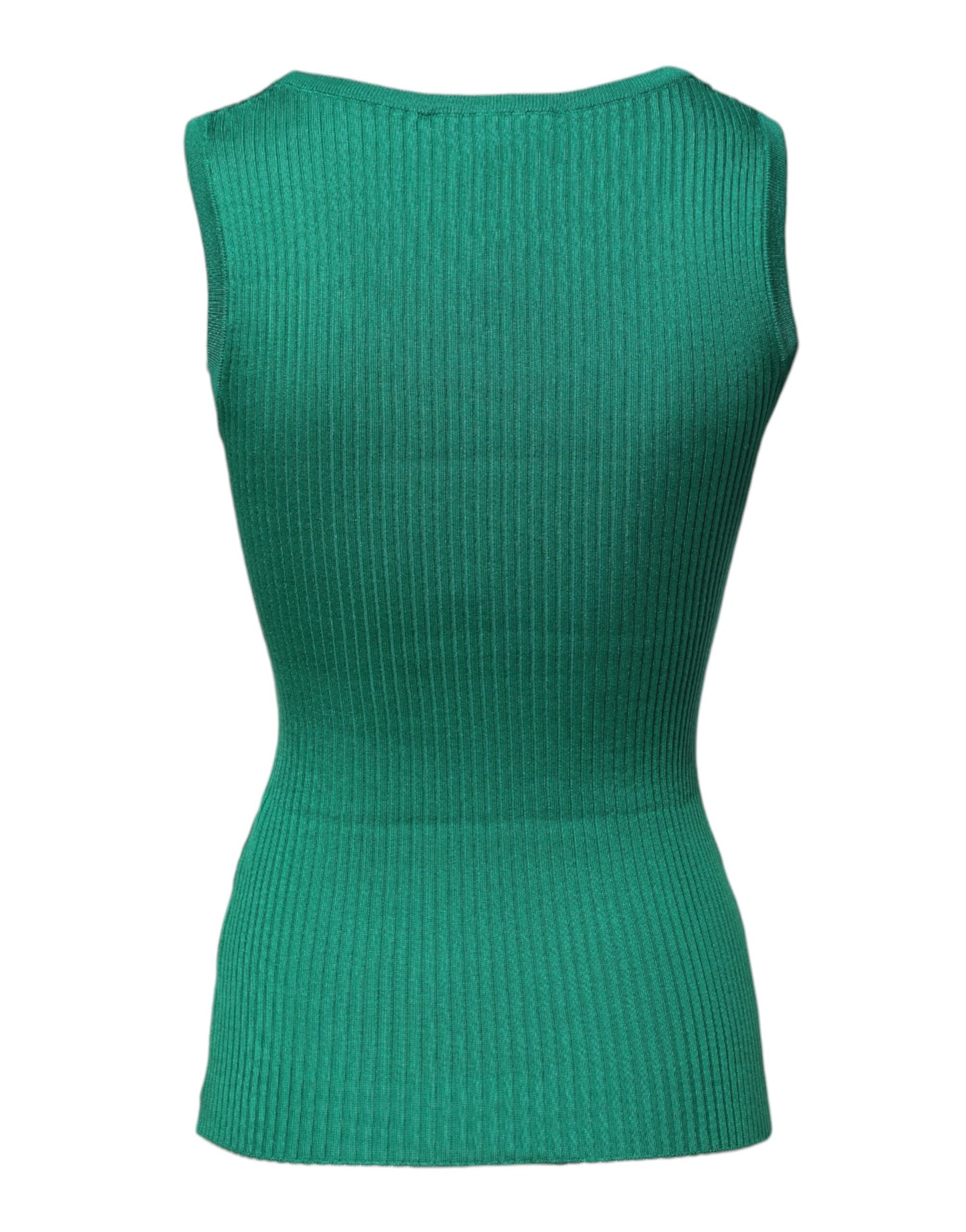 Camiseta sin mangas de cuello redondo de seda verde