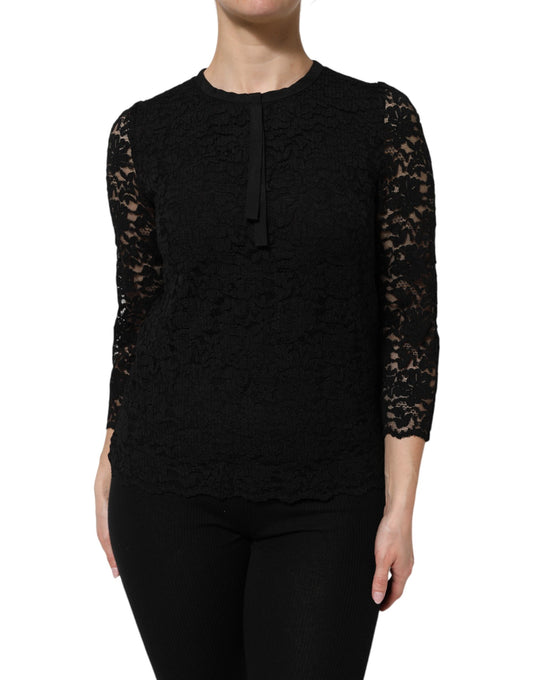 Blusa de manga larga con encaje de nailon negro