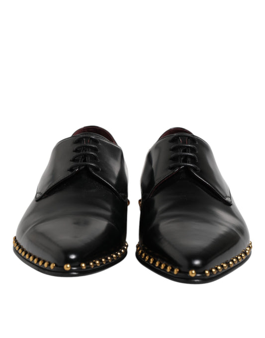 Zapatos de vestir Derby de cuero negro con tachuelas para hombre