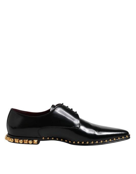 Zapatos de vestir Derby de cuero negro con tachuelas para hombre