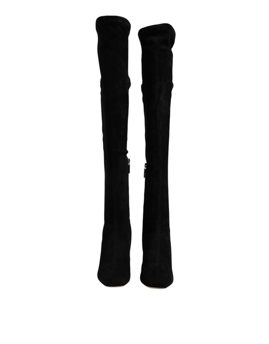 Botas altas hasta la rodilla de piel de ante negra