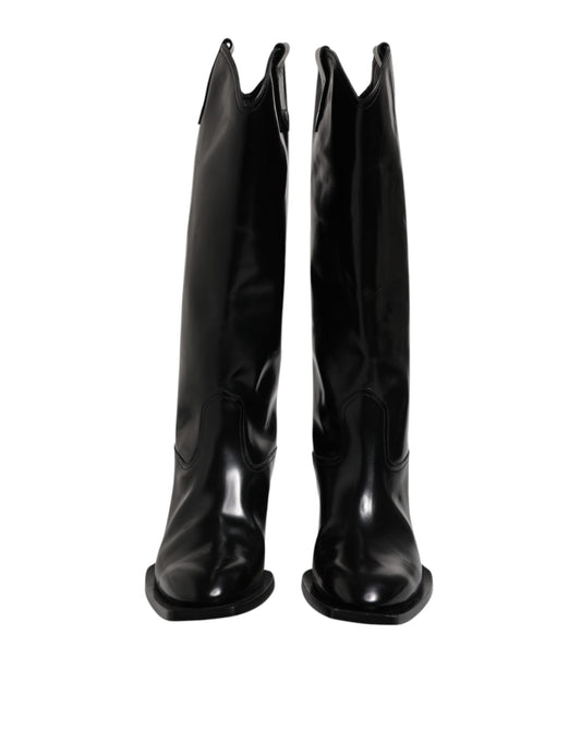 Botas altas con logotipo de piel de becerro negra
