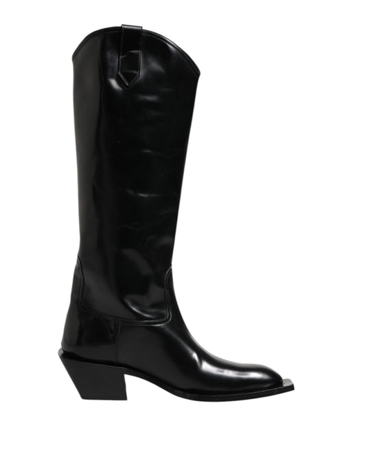 Botas altas con logotipo de piel de becerro negra