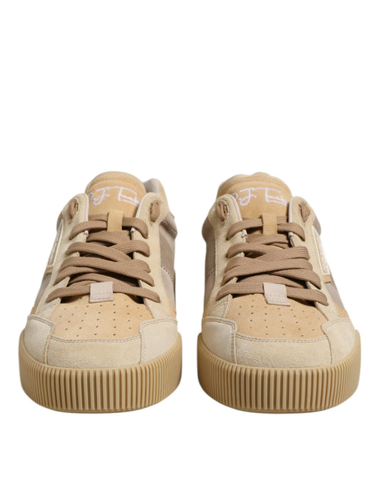 Zapatillas bajas de cuero beige con cordones