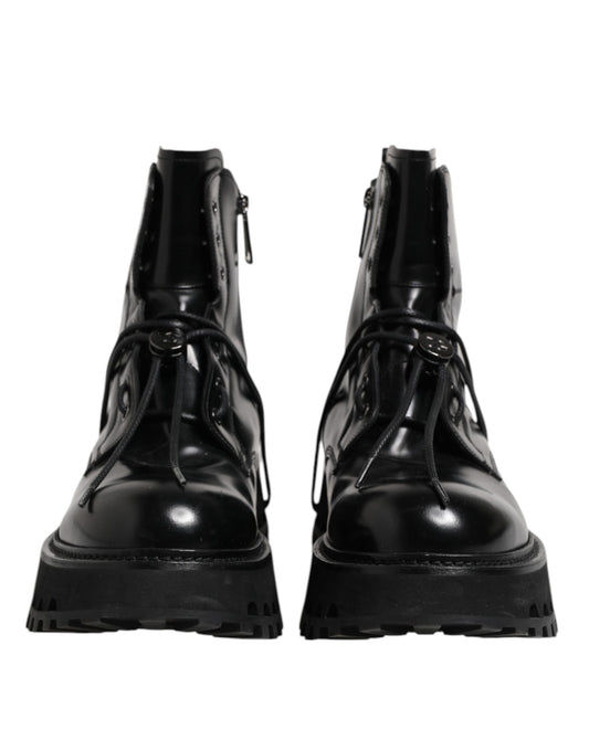 Botines de cuero negro con logo y cordones