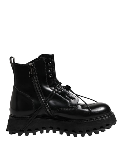 Botines de cuero negro con logo y cordones