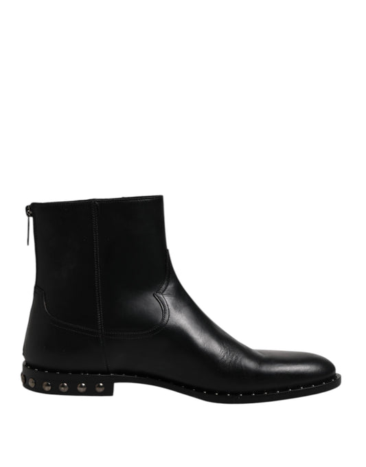 Botines de cuero negro con logo y tachuelas