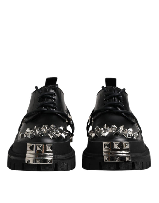 Zapatos Derby de trekking con adornos de cuero negro