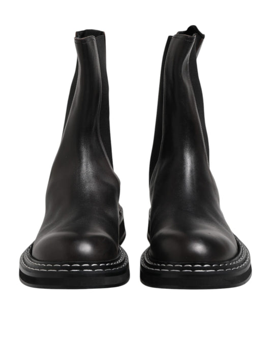 Botas de media pantorrilla de cuero negro, zapatos planos