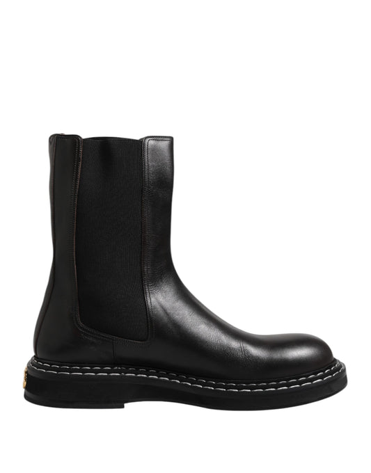 Botas de media pantorrilla de cuero negro, zapatos planos