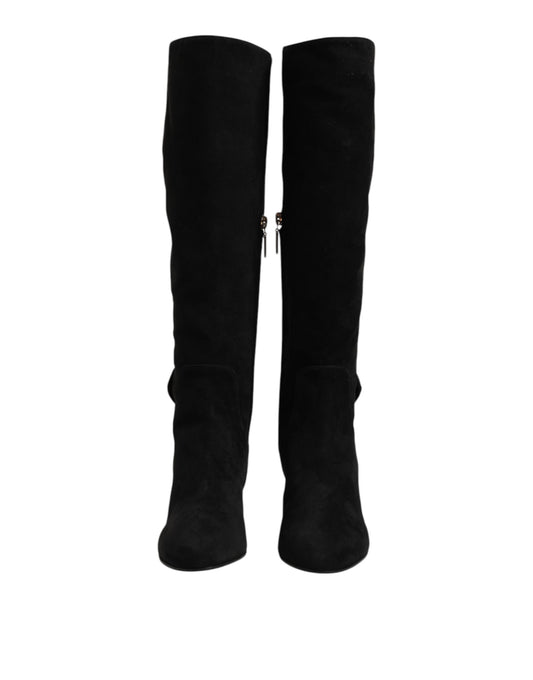 Botas altas hasta la rodilla de piel de ante negra