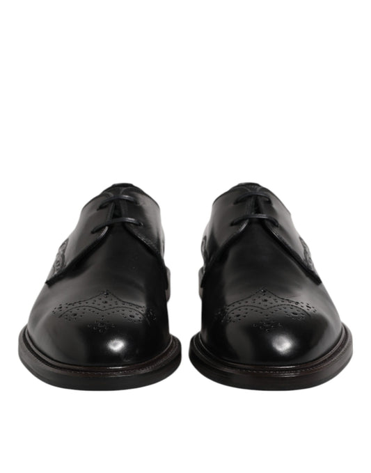 Zapatos formales Derby de cuero negro con punta de ala