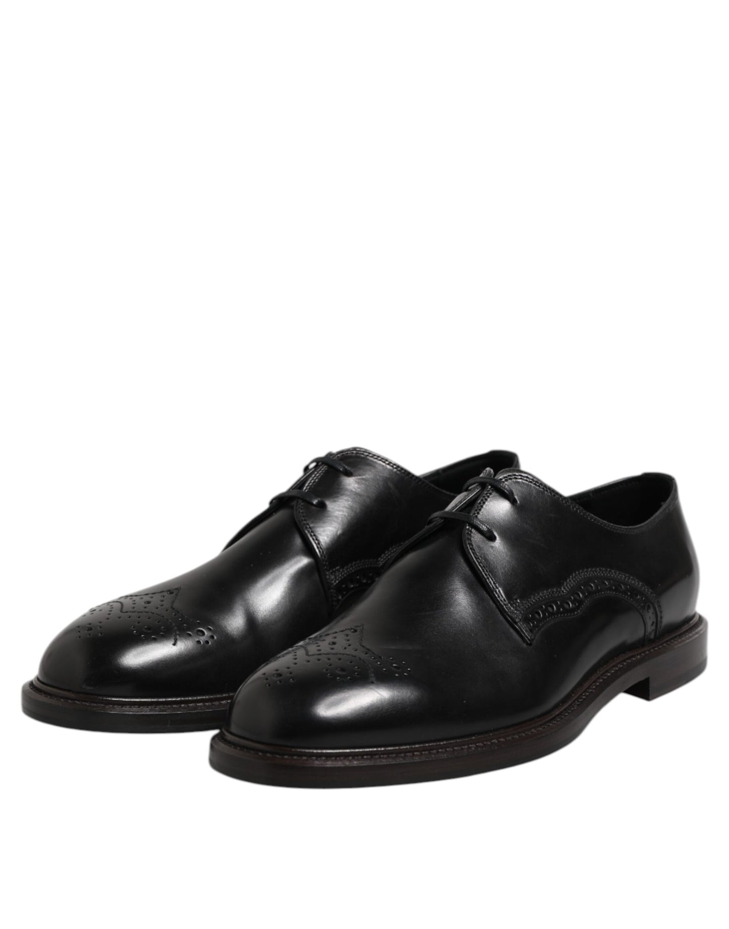 Zapatos formales Derby de cuero negro con punta de ala