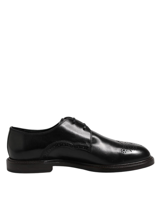 Zapatos formales Derby de cuero negro con punta de ala