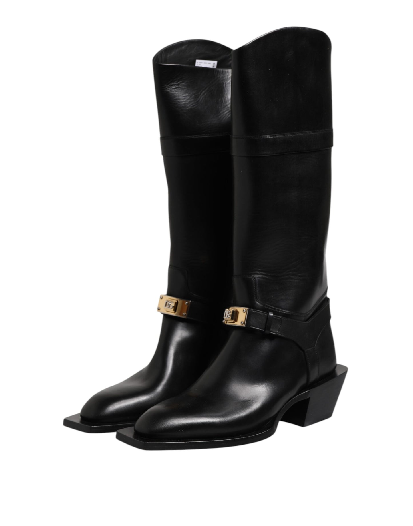 Botas altas de cuero negro, zapatos planos