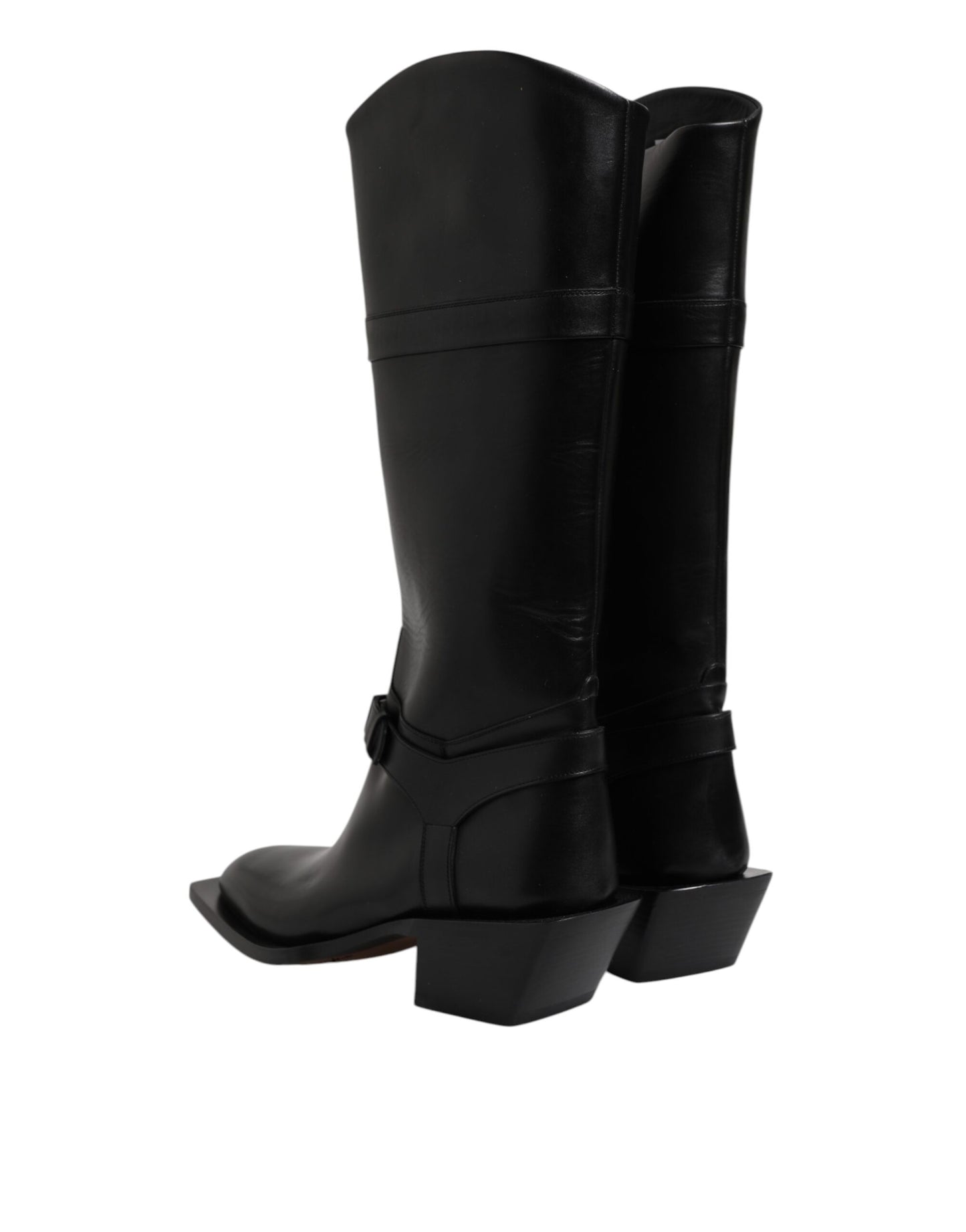 Botas altas de cuero negro, zapatos planos