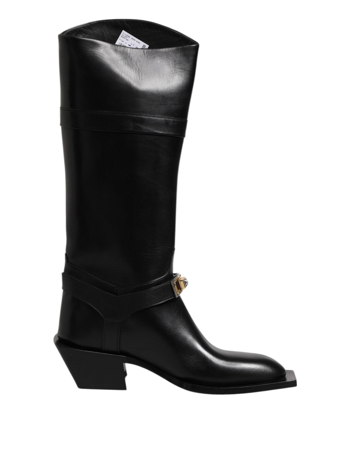 Botas altas de cuero negro, zapatos planos