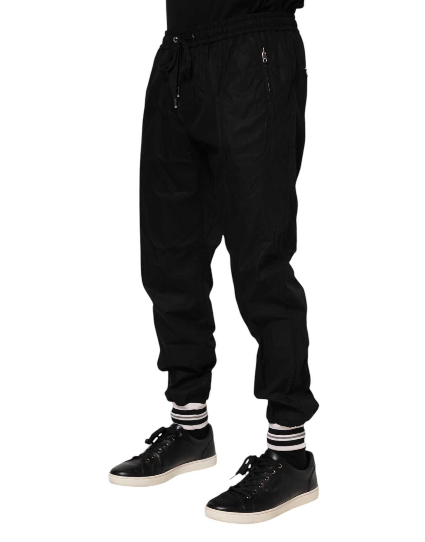 Pantalones deportivos negros de algodón con logo y cinta para hombre