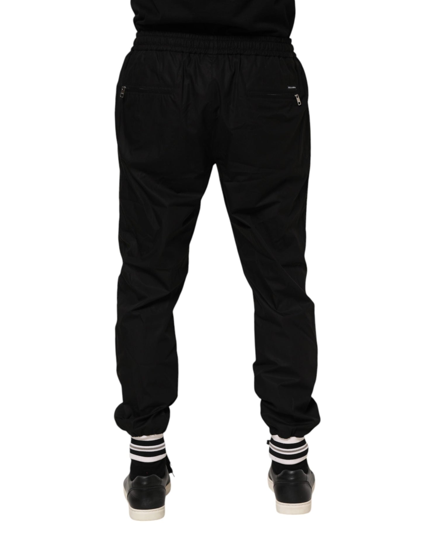 Pantalones deportivos negros de algodón con logo y cinta para hombre