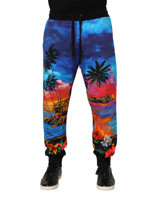 Pantalon de jogging bleu à imprimé hawaïen