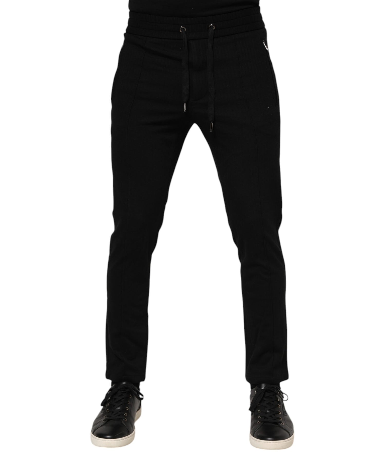 Pantalon de jogging noir en viscose avec cordon de serrage pour homme