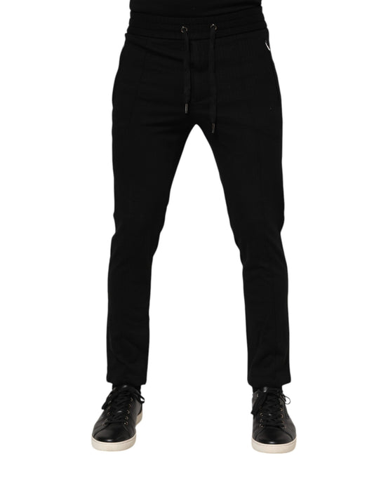 Pantalon de jogging noir en viscose avec cordon de serrage pour homme