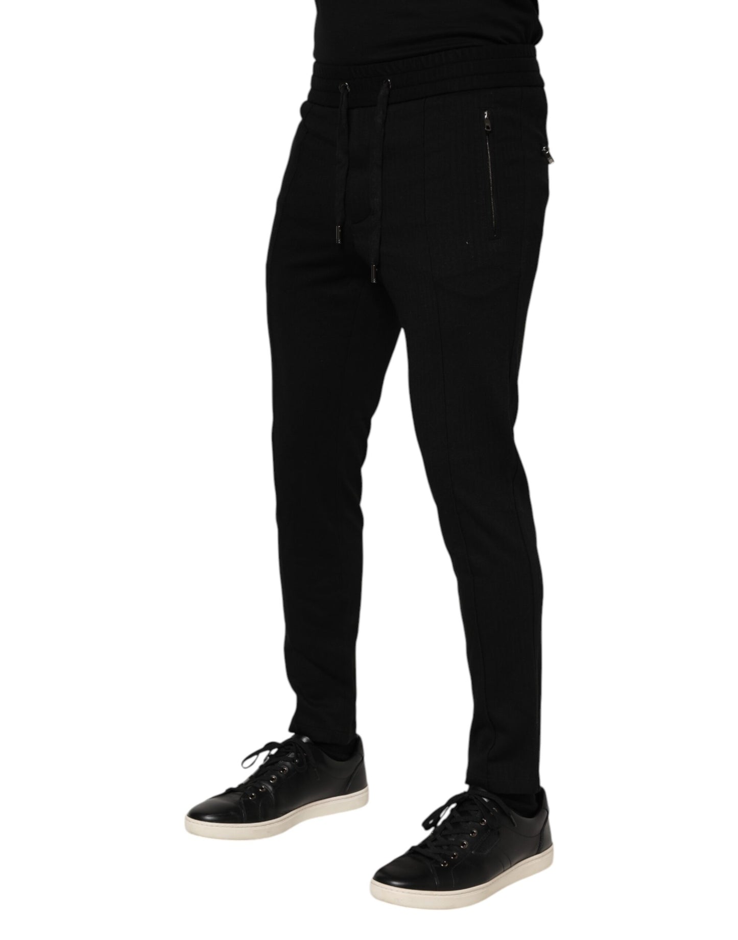 Pantalon de jogging noir en viscose avec cordon de serrage pour homme
