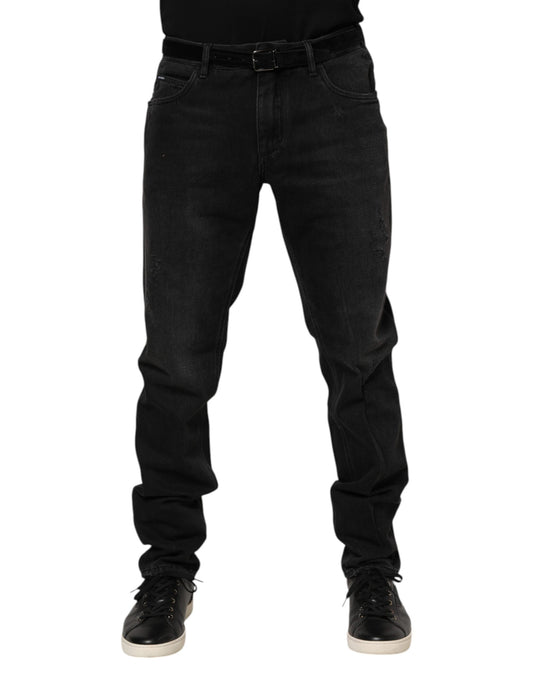 Jean skinny en coton noir avec plaque logo