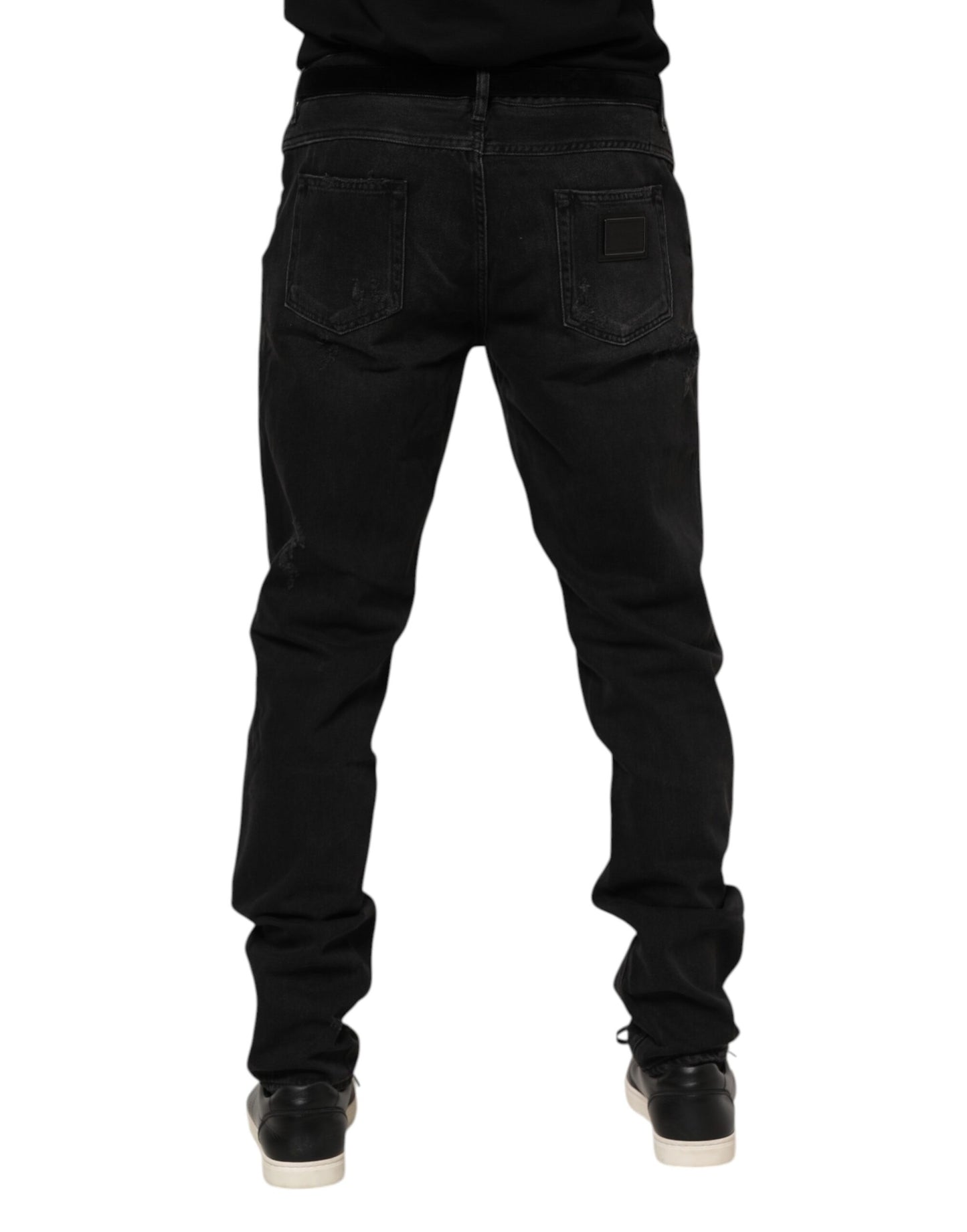 Jean skinny en coton noir avec plaque logo