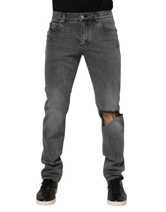 Jean en denim gris avec plaque logo en coton