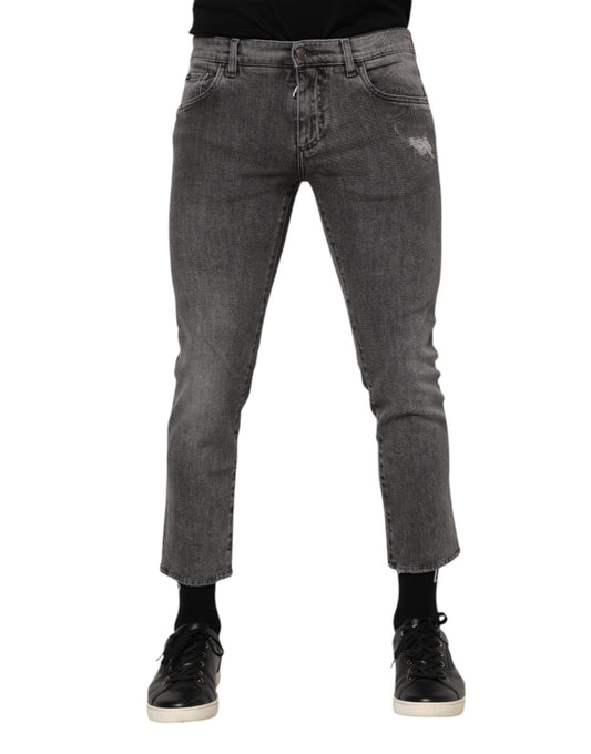 Jean en denim gris avec plaque logo en coton pour homme