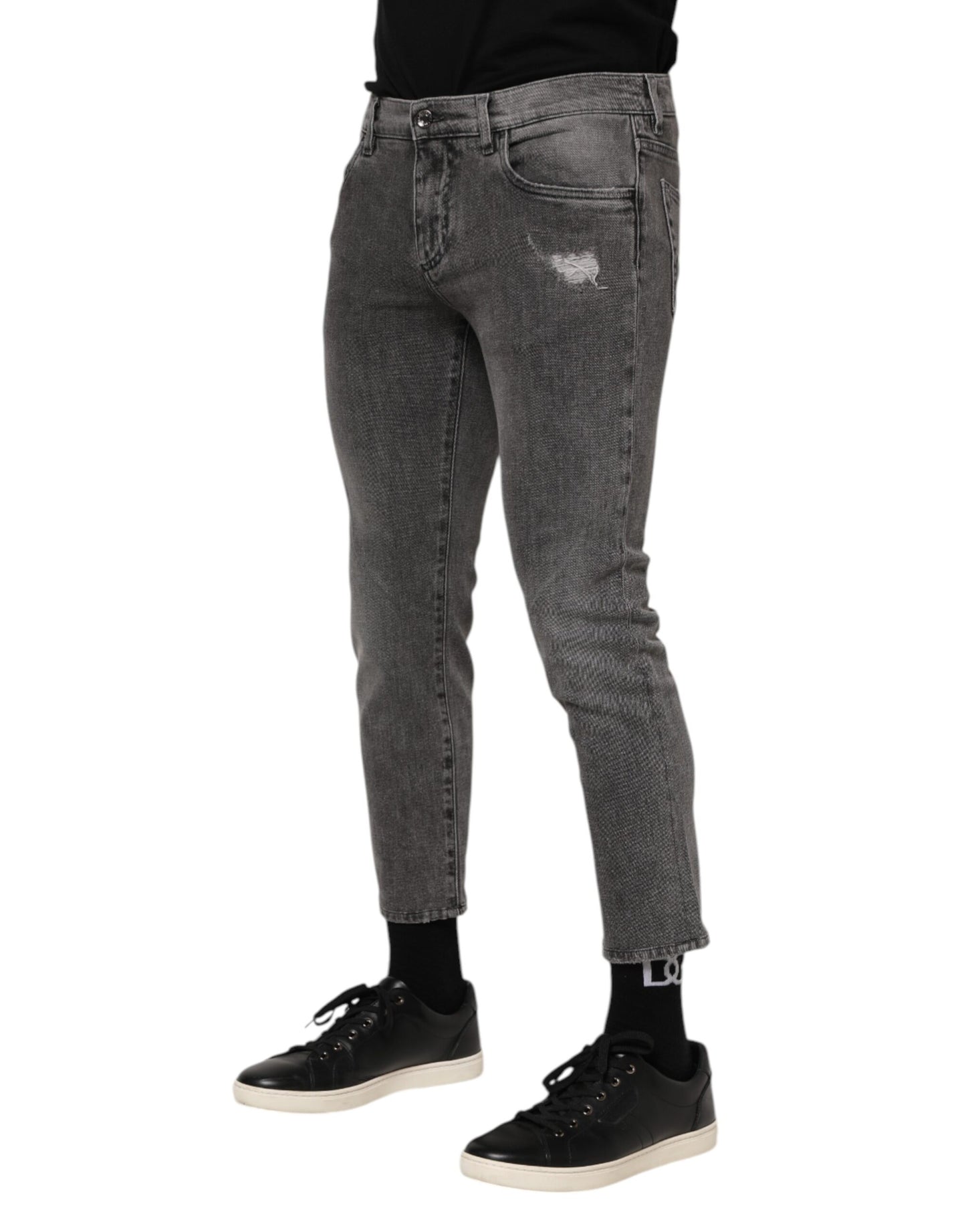 Vaqueros de algodón gris con placa de logotipo para hombre