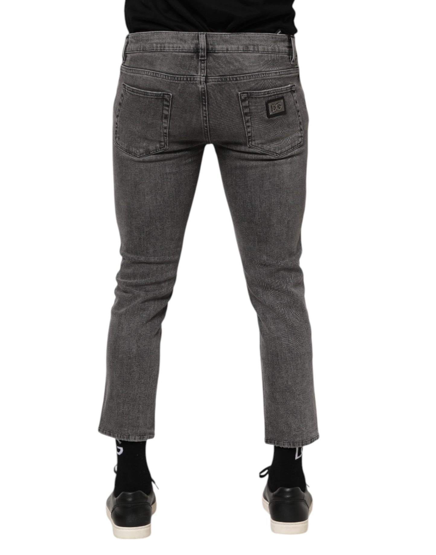 Vaqueros de algodón gris con placa de logotipo para hombre