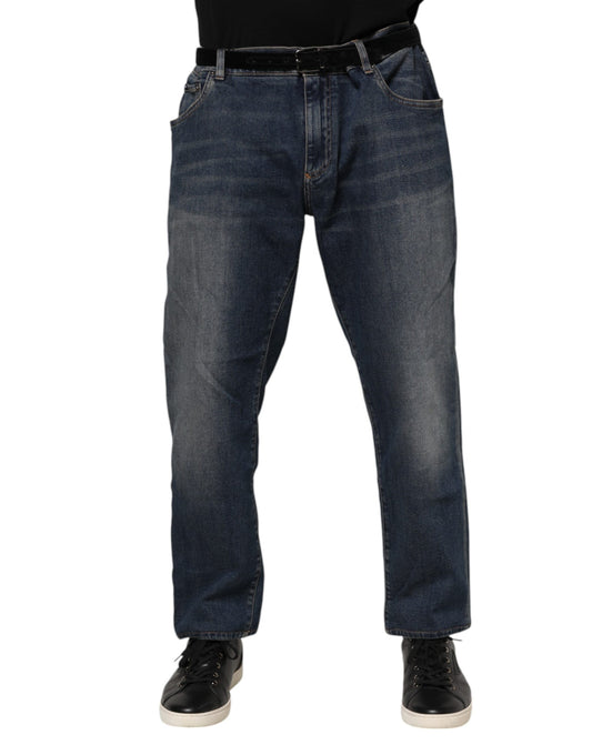 Jean slim en coton bleu avec plaque logo
