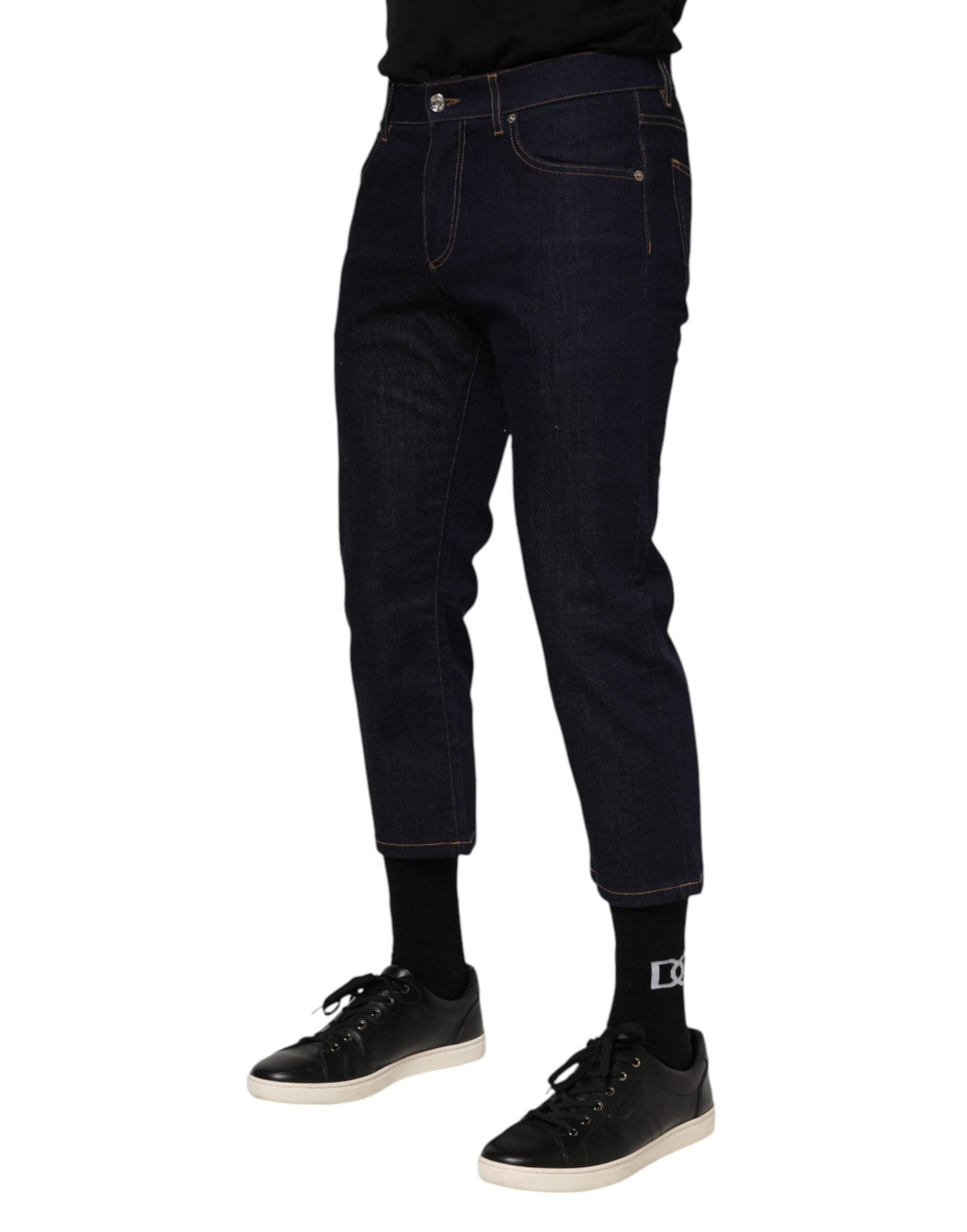 Jean slim bleu foncé en coton avec logo pour homme