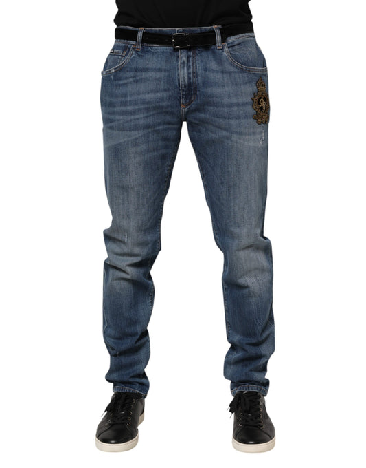 Jean en denim avec logo brodé bleu