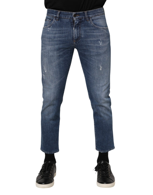 Jean en denim bleu avec plaque logo en coton