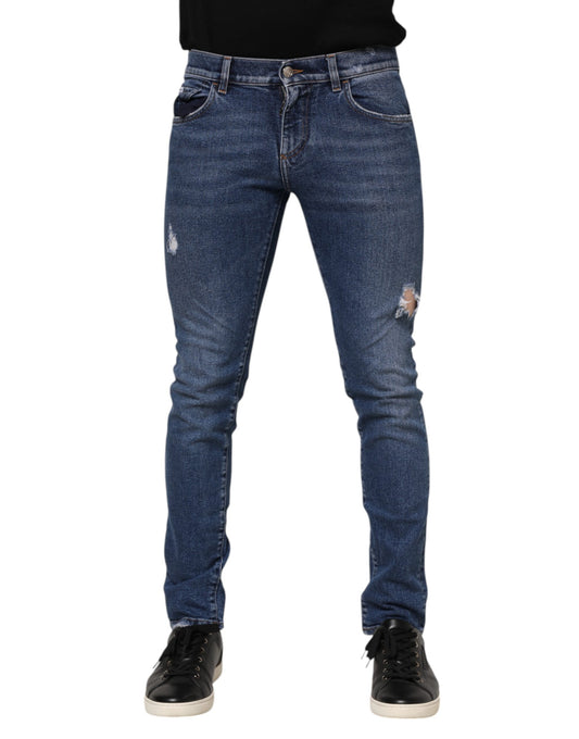 Jean skinny en coton bleu avec plaque logo pour homme