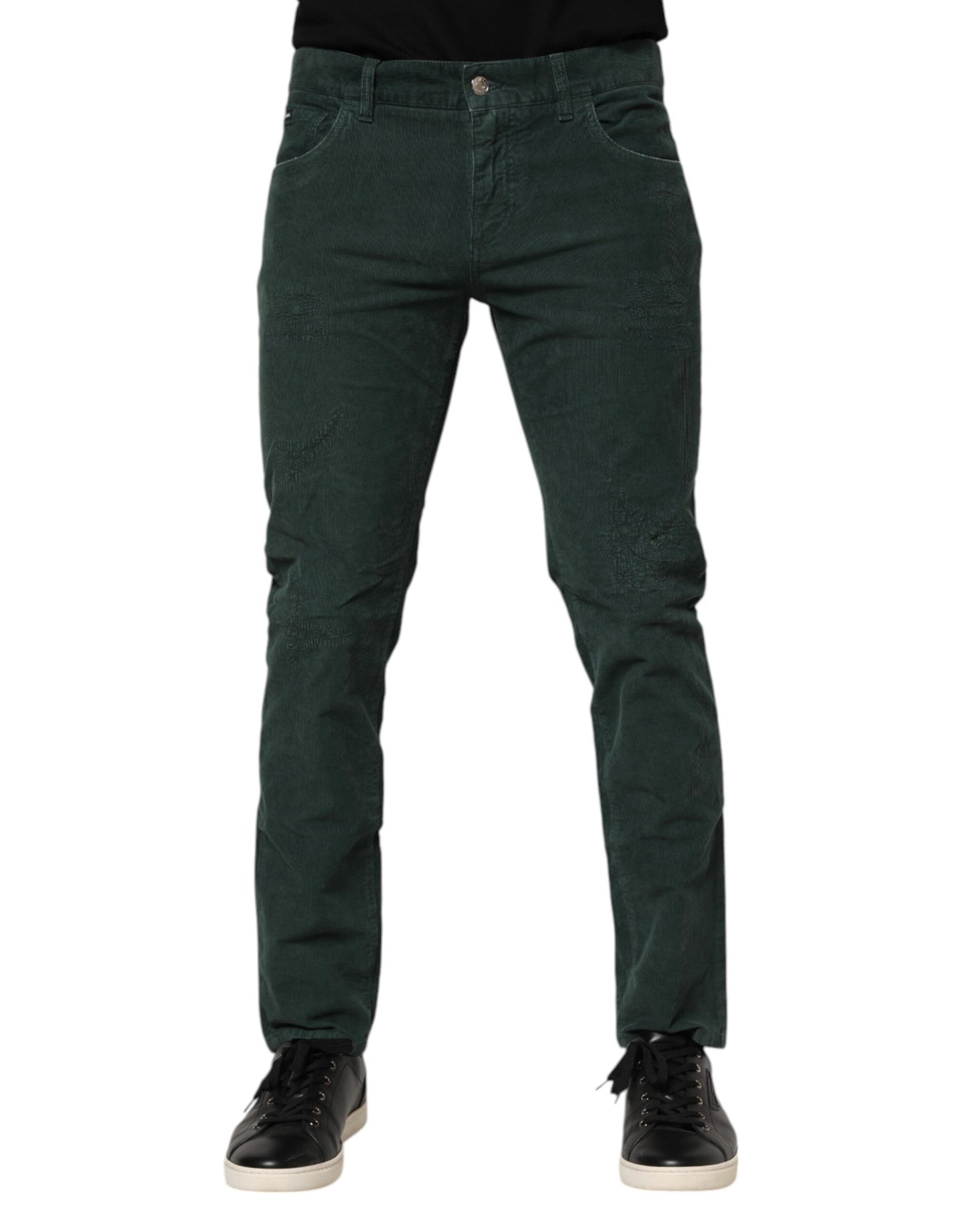 Pantalones pitillo de pana de algodón verde